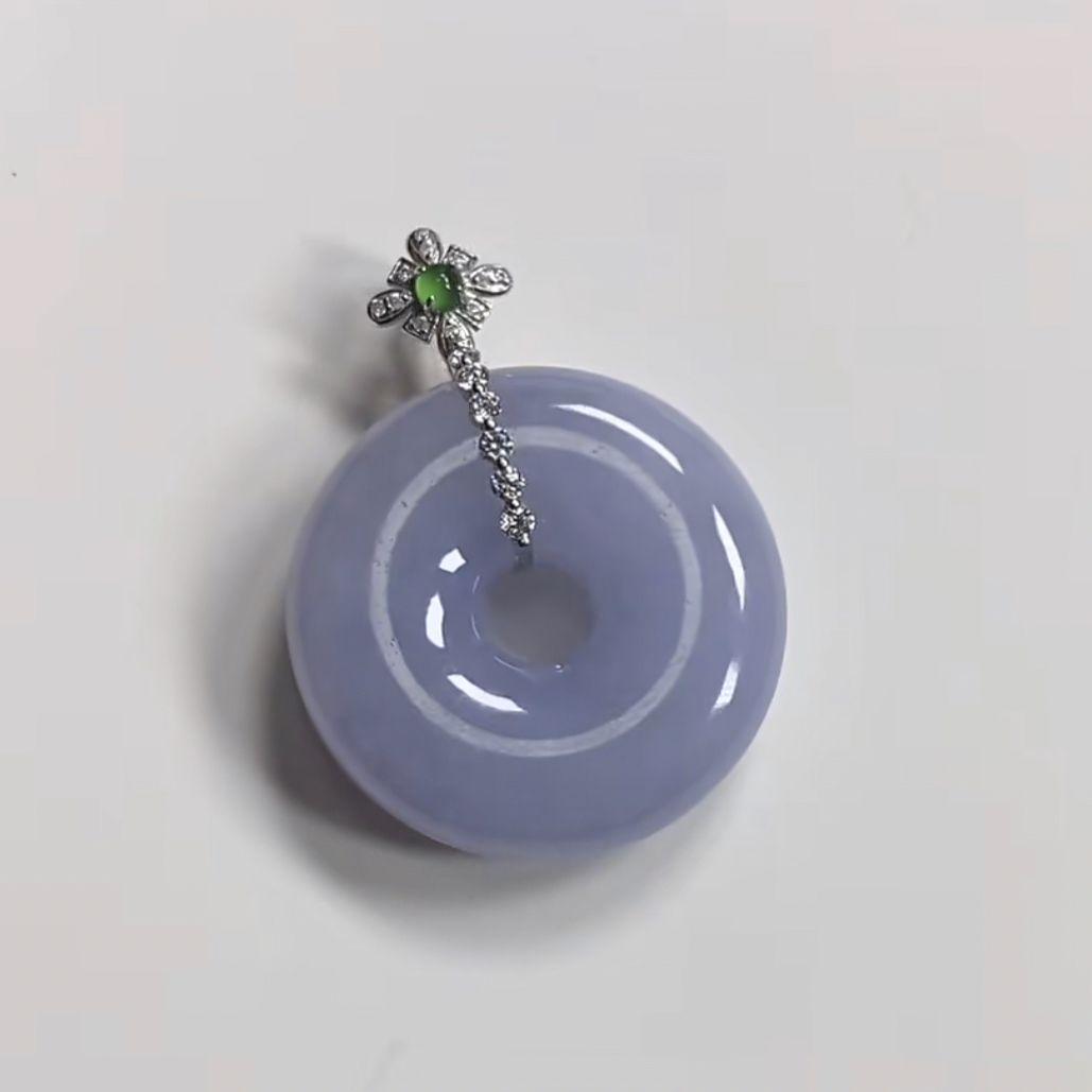 天然缅甸A货翡翠18k金镶紫甜甜圈