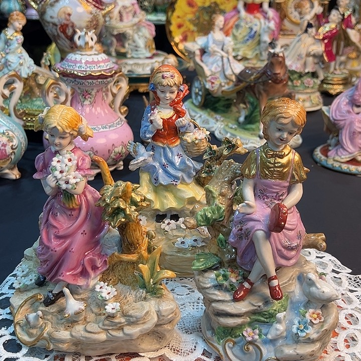 陶瓷田园风一系列三个小女孩 老货库存默认微瑕