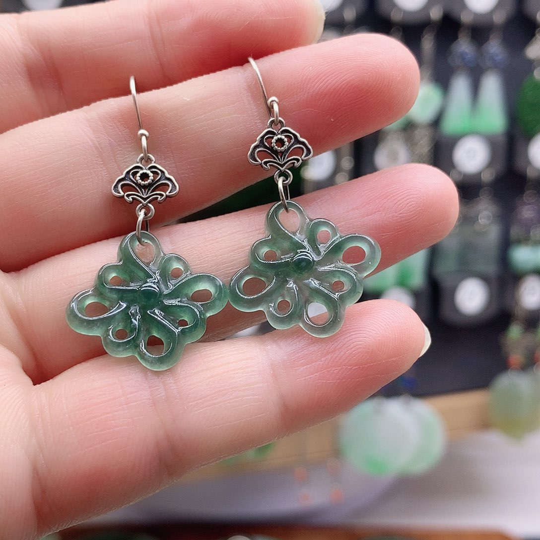 翡翠银S925镶嵌耳饰