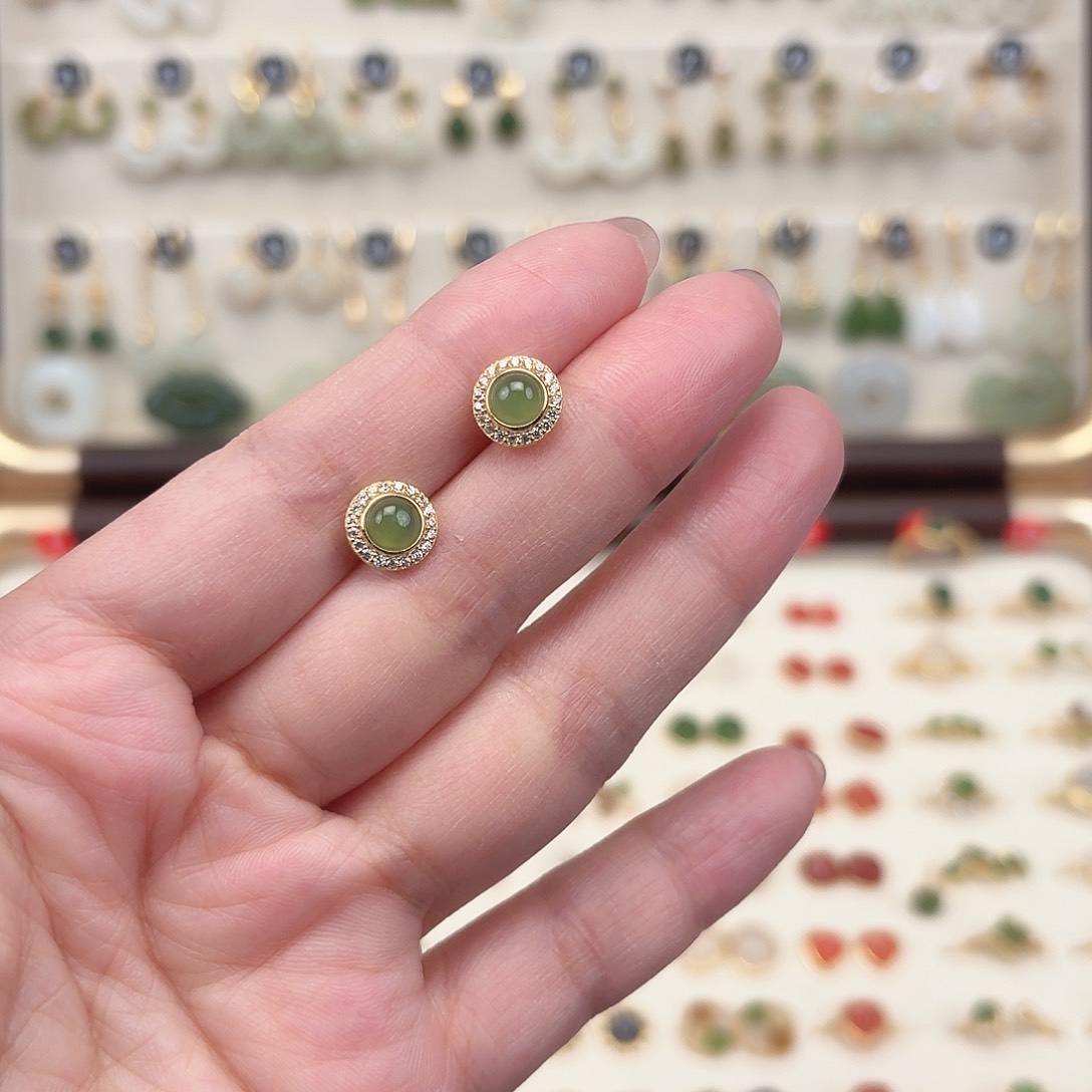 银S925镶嵌和田玉耳饰