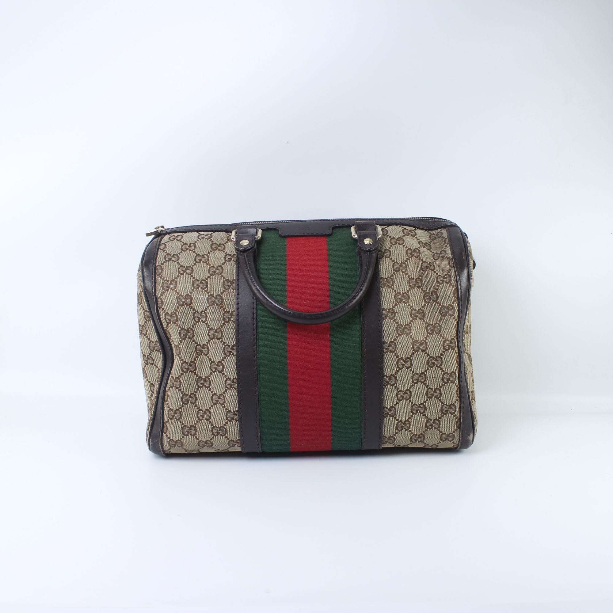 95新 GUCCI/古驰 老花红绿拼波士顿枕头包（缺肩带）