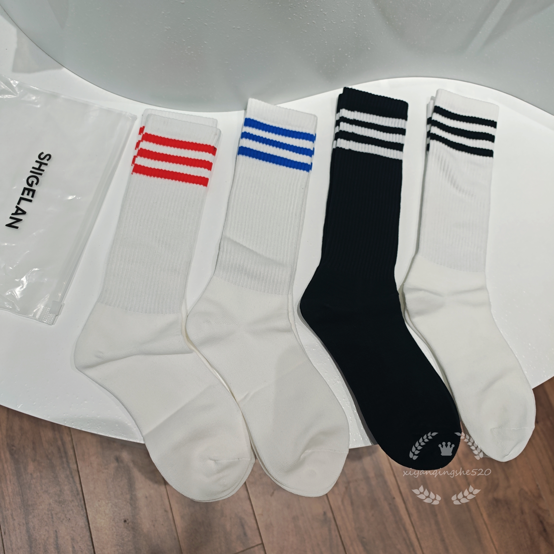 诗歌兰25ss 正品无退换 条纹小腿袜白色纯棉夏季潮流