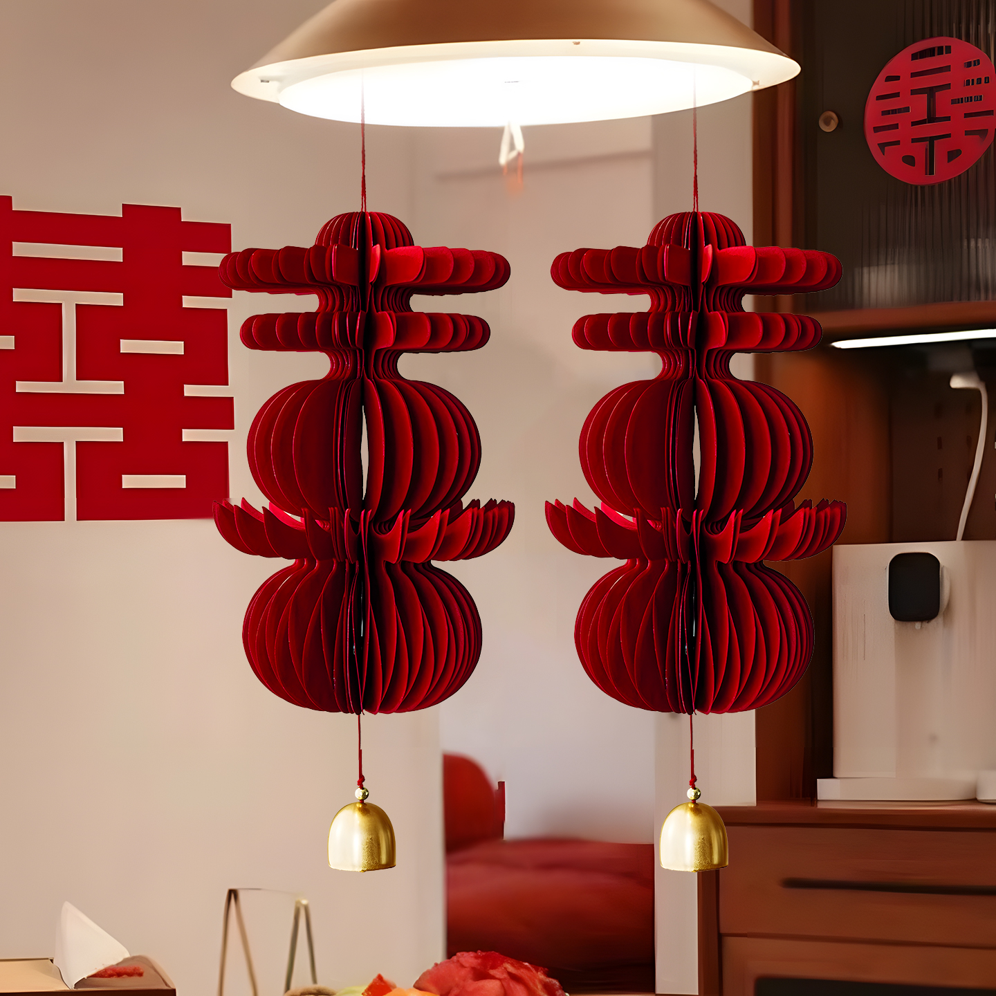 婚房布置蜂窝葫芦喜字挂件婚庆婚房卧室客厅床头结婚氛围用品大全