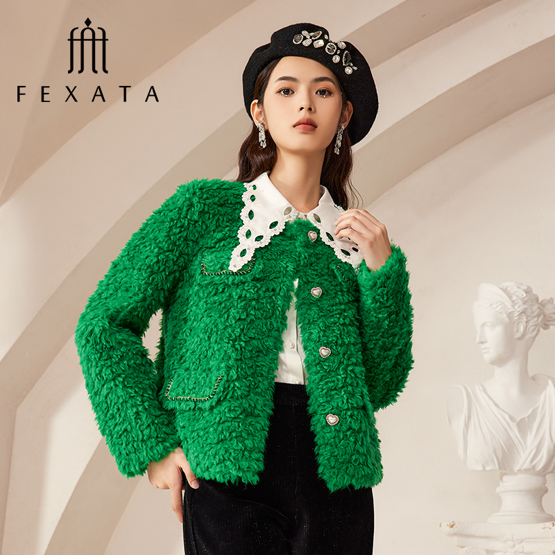【白姐专属】FEXATA斐格思毛绒保暖法式复古羊剪绒短款外套女