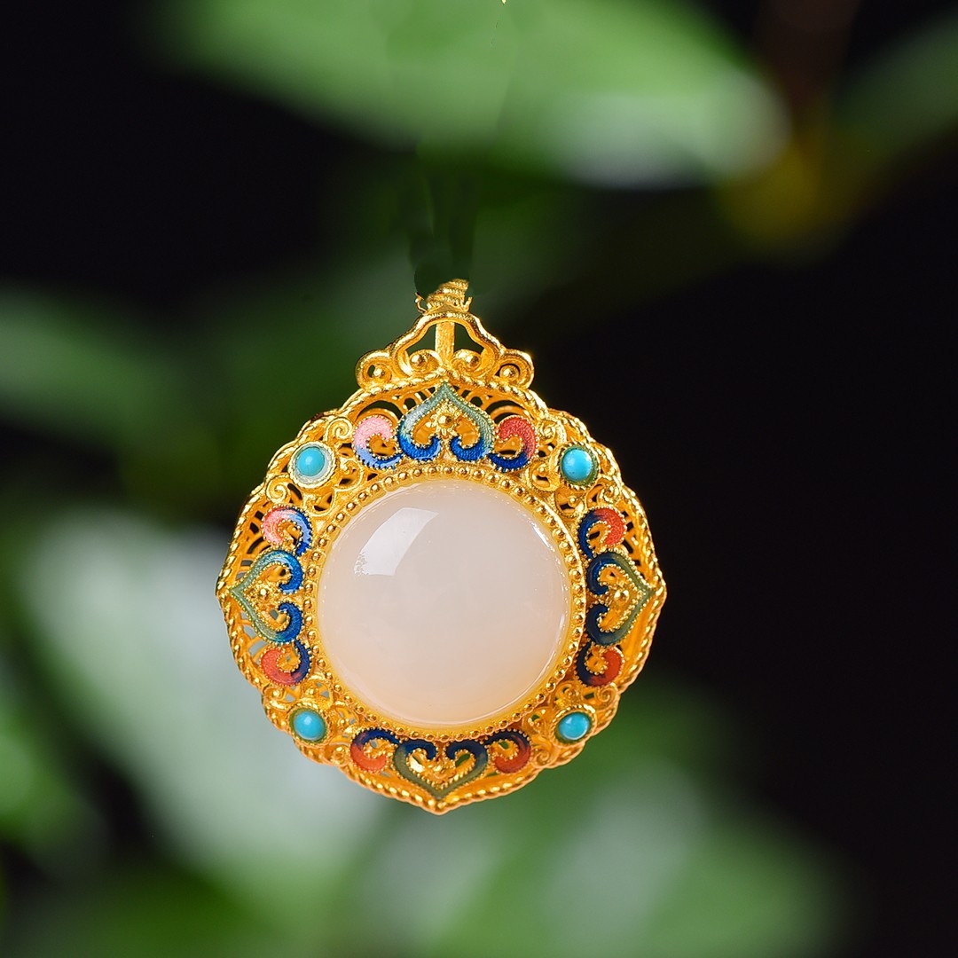 宫廷风香囊款和田玉吊坠项链珠宝古法