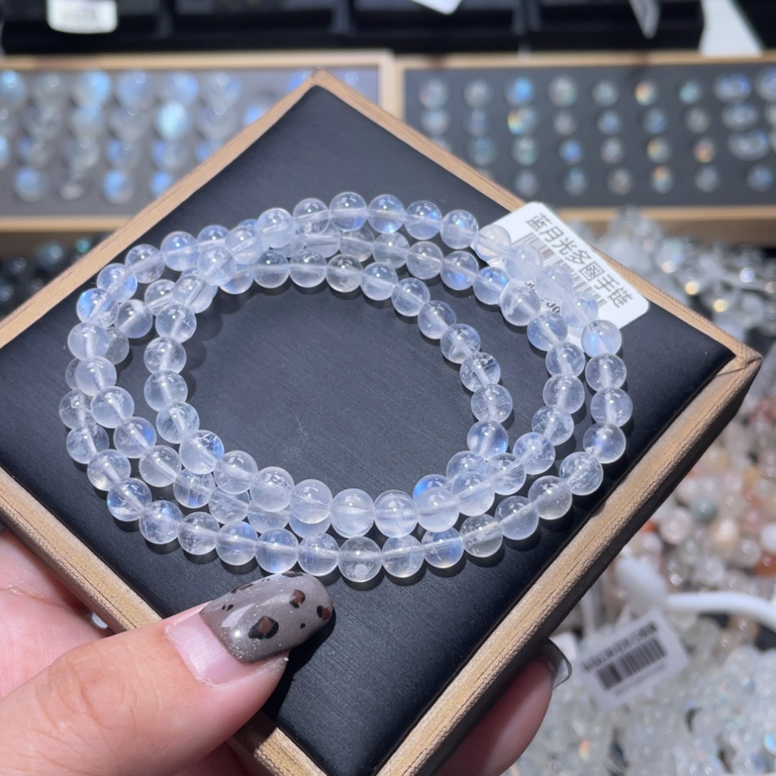 未镶嵌长石手链透体蓝月光手链多圈6mm