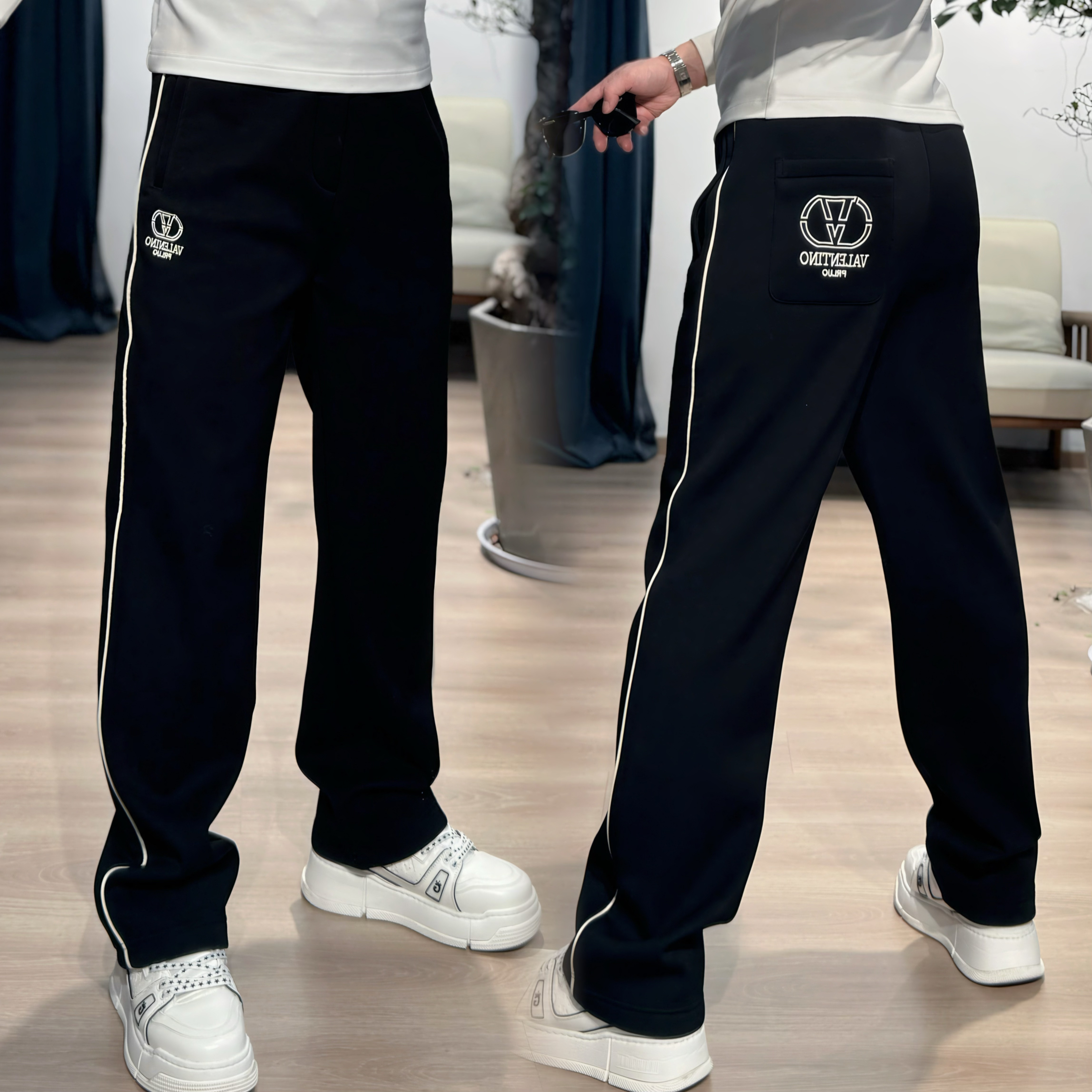 【VG轻奢】25冬季新款男士立体刺绣加绒直筒休闲裤25823