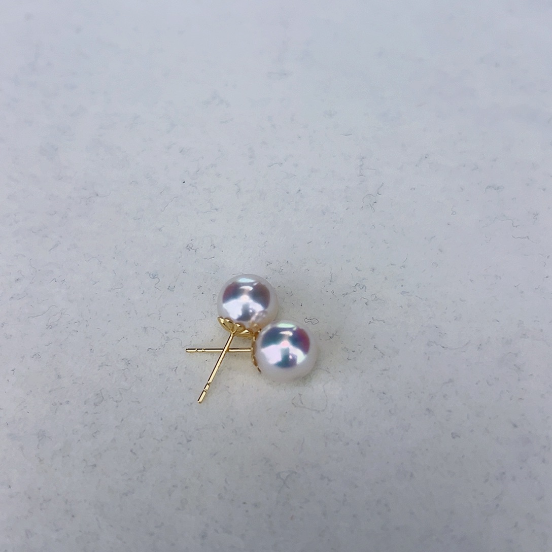 海水珍珠海水akoya天女耳钉8.5-9mm18K金镶嵌