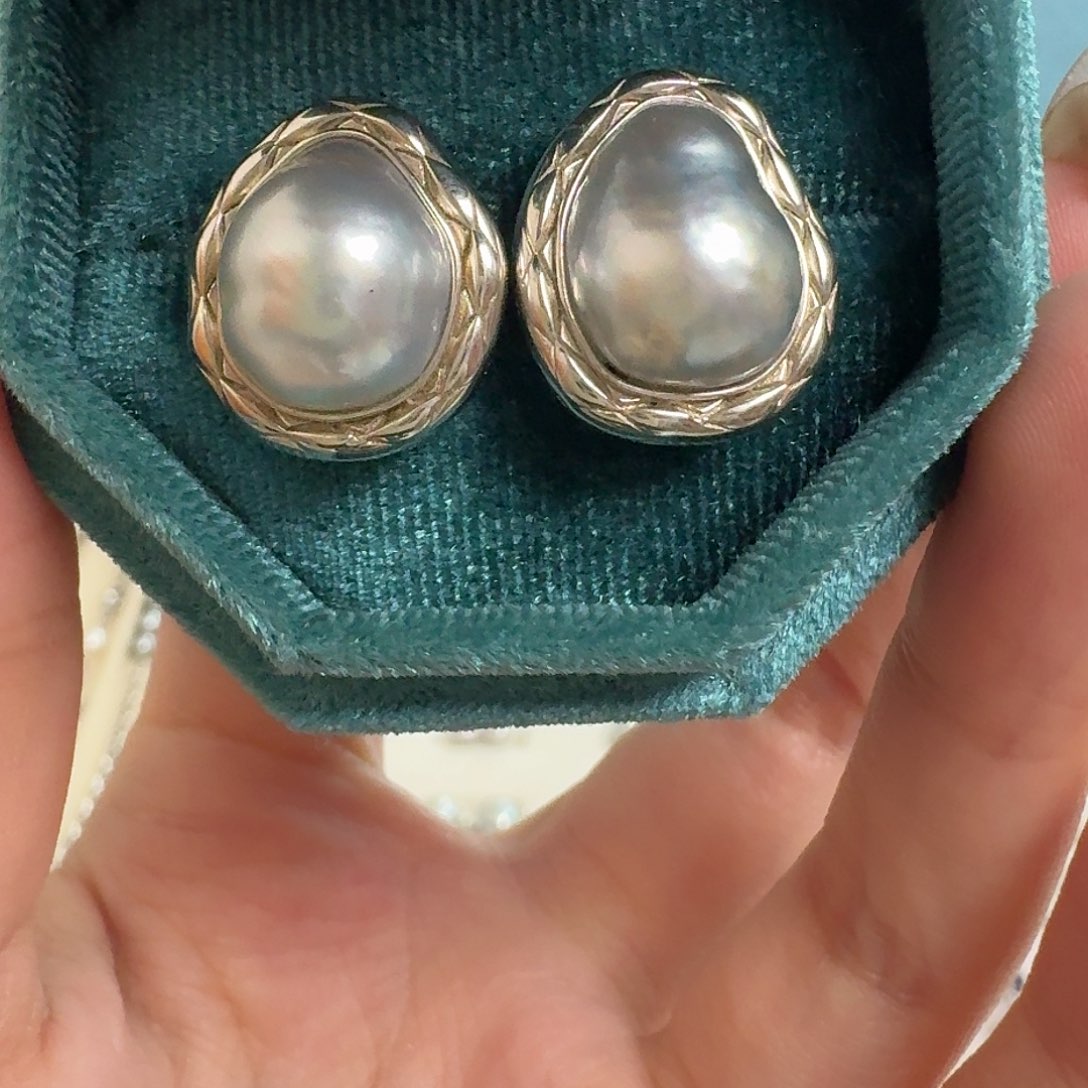 海水珍珠耳饰银S925镶嵌
