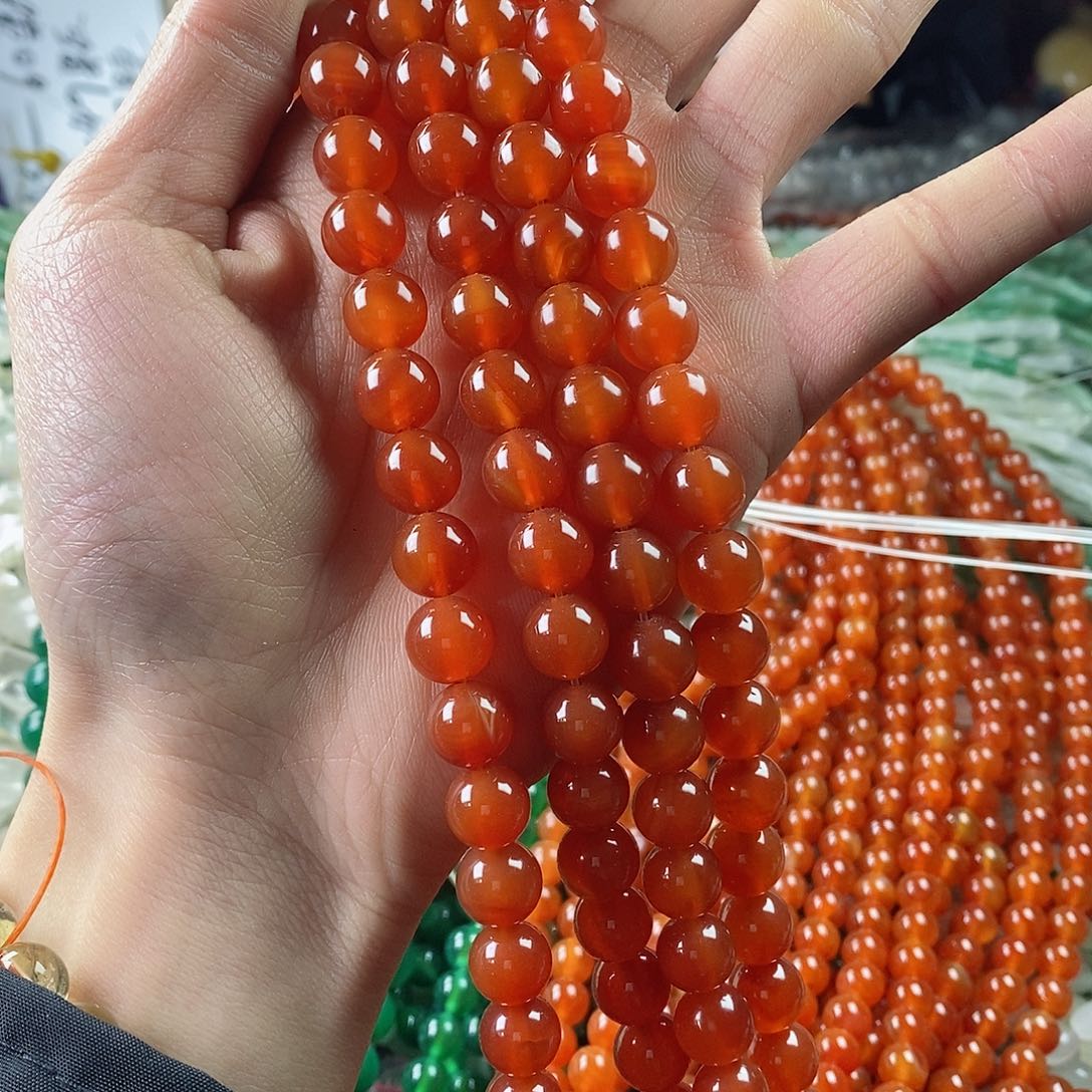 玛瑙/玉髓珠宝半成品合金一条天然10mm红玛瑙圆珠A级