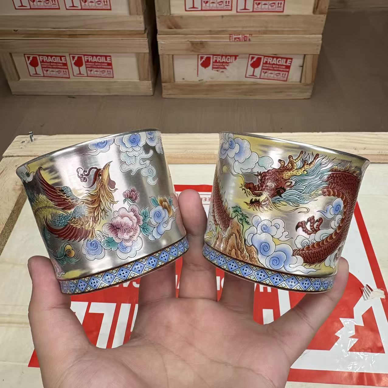 3店【闪购商品】周鸿杰手作鎏银龙凤对杯 mc198