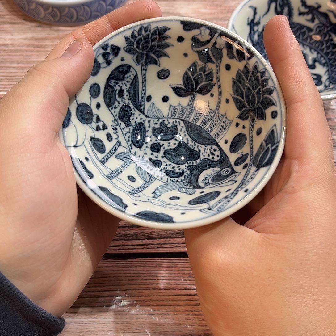 二号釉鱼藻斗笠杯