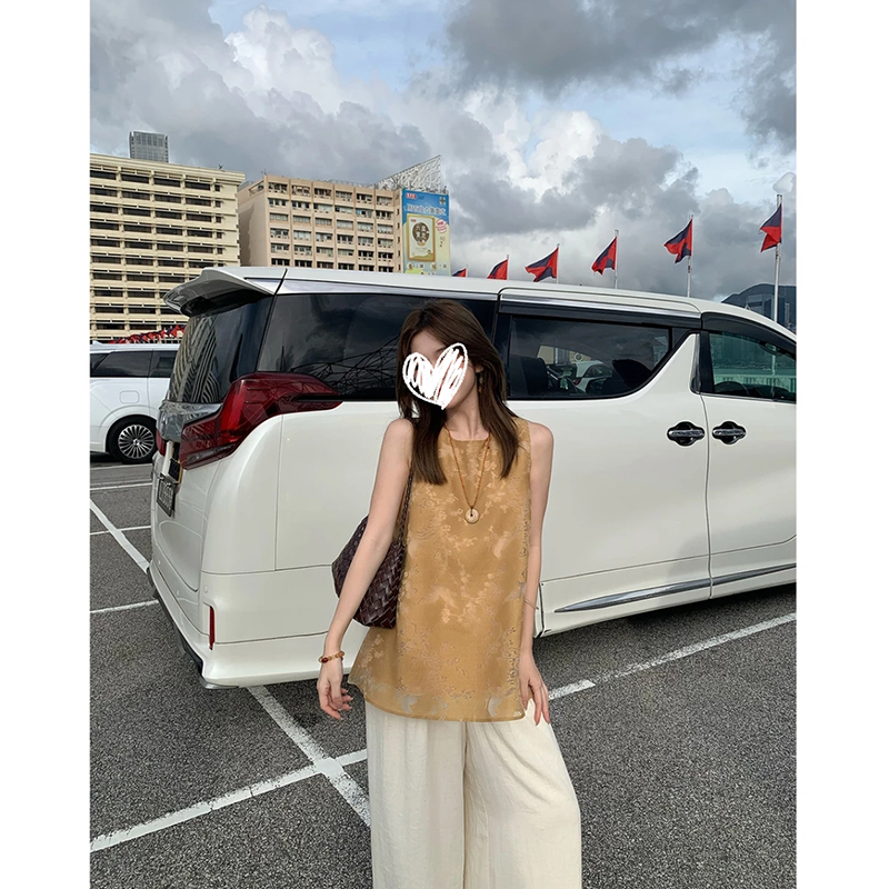 【浮云鎏金】夏季国风新中式刺绣宽松背心上衣宽松显瘦阔腿裤套装