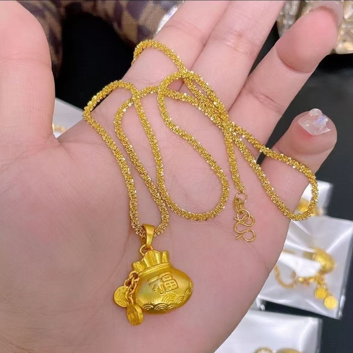 铜合金吊坠 女款项链福袋吊坠简约小众设计首饰送妈妈礼物轻奢