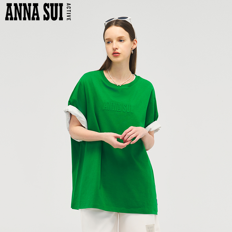 ANNA SUI安娜苏运动多巴胺经典LOGO短袖T恤圆领男女同款23206134B