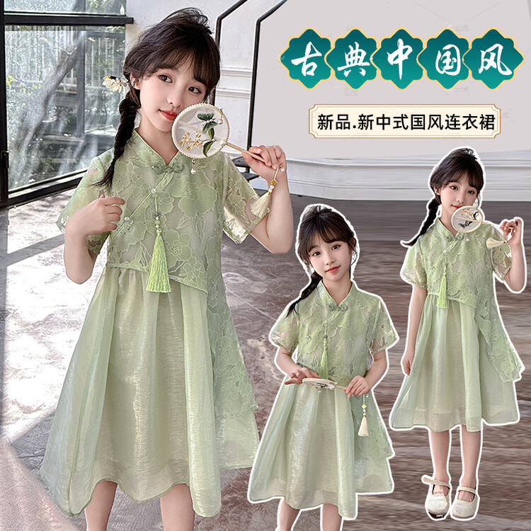 女童夏装连衣裙新中式汉服复古公主裙6-12岁潮款高级感旗袍裙
