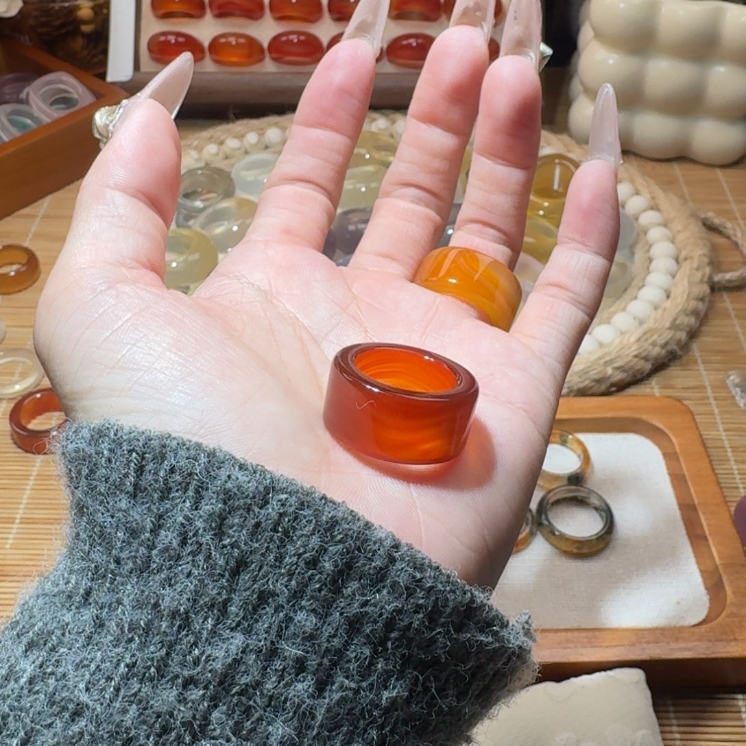 玛瑙/玉髓未镶嵌戒圈港14 红直切