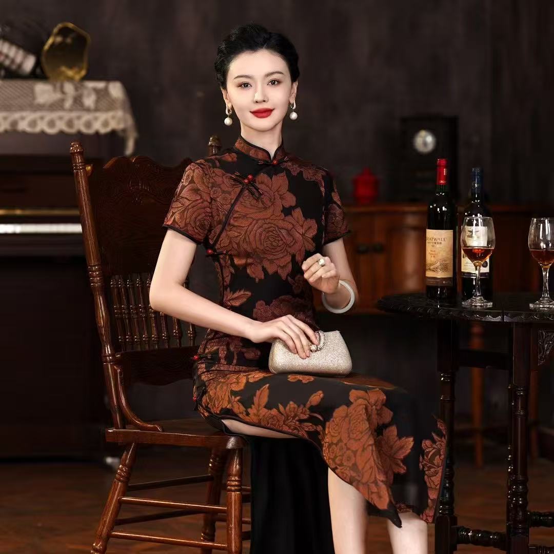 复古港风常规长裙立领中国风旗袍显瘦日常蕾丝双层优雅网红