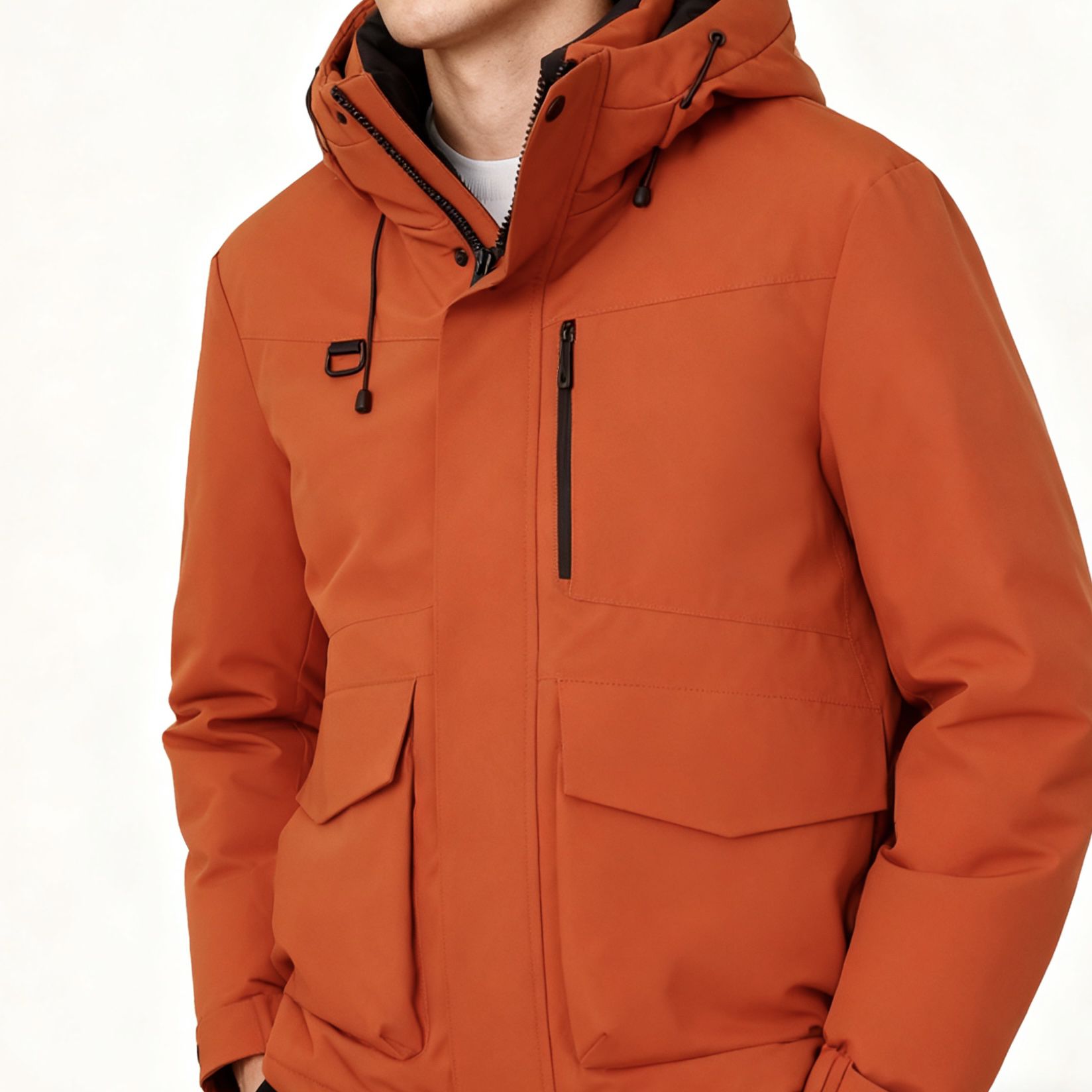 300003男士白鸭绒冬季新款连帽户外防风工装保暖外套