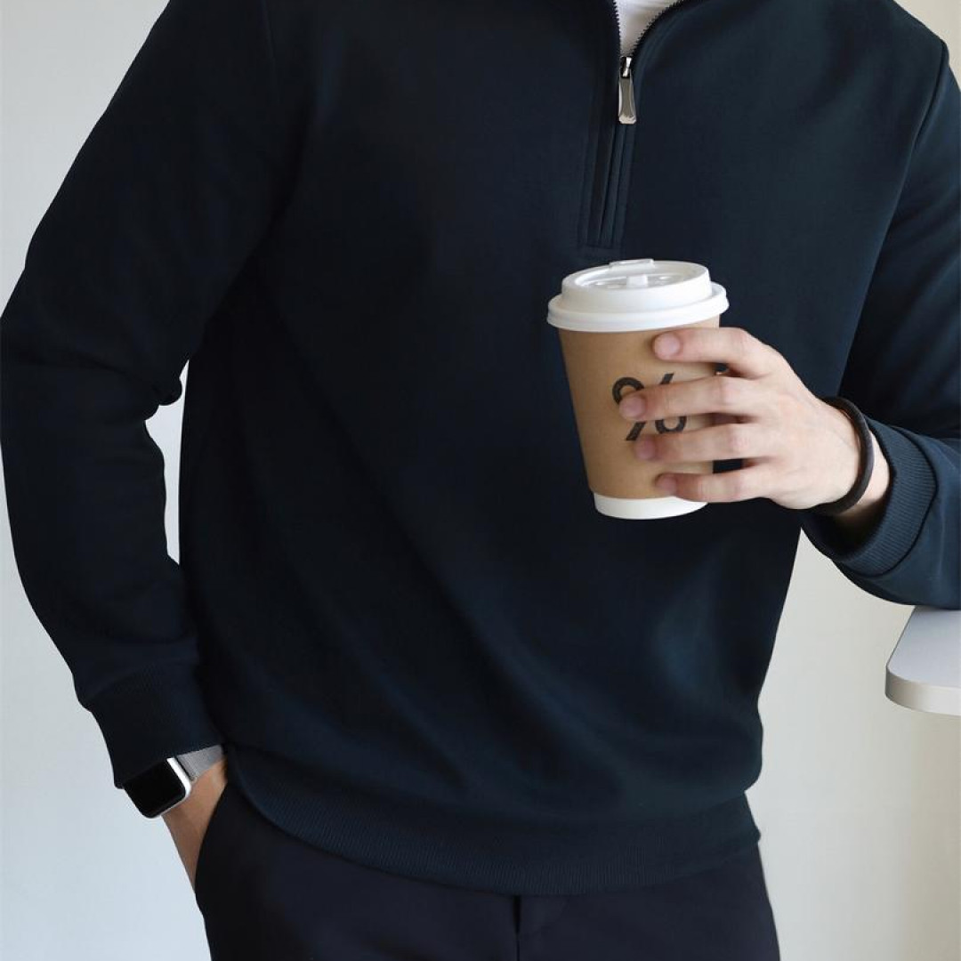 欧版男士秋冬卫衣立领半拉连棉质含桑蚕丝弹力薄款男士运动卫衣