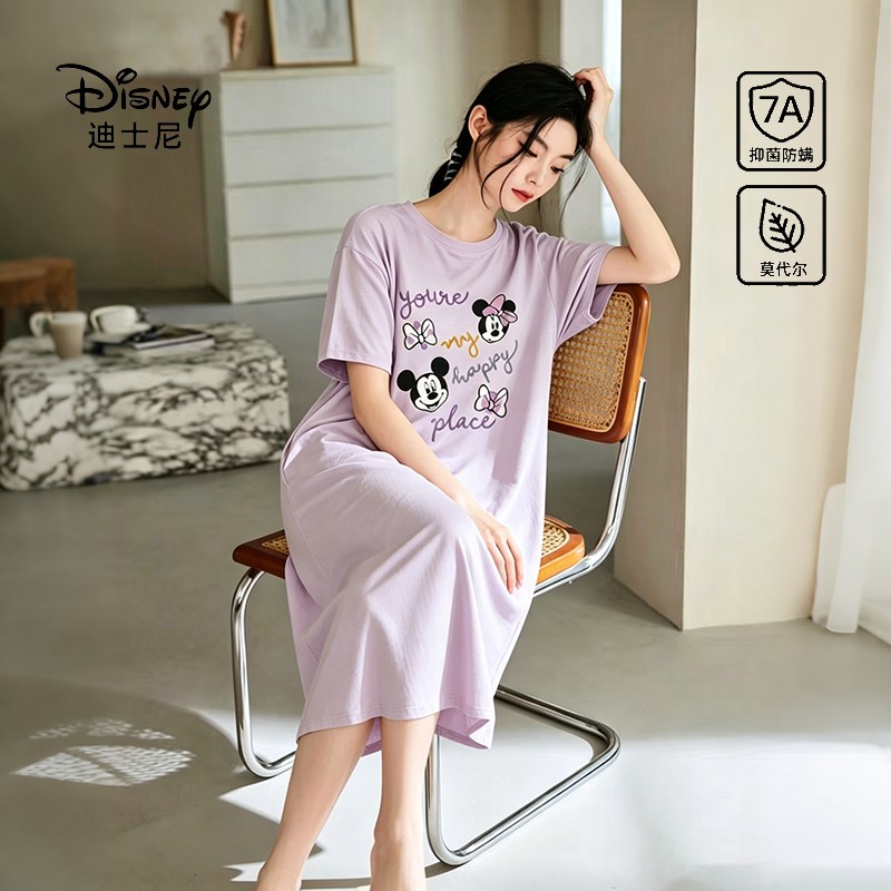 Disney迪士尼夏季新款带胸垫短袖睡裙宽松慵懒外穿舒适家居服2540