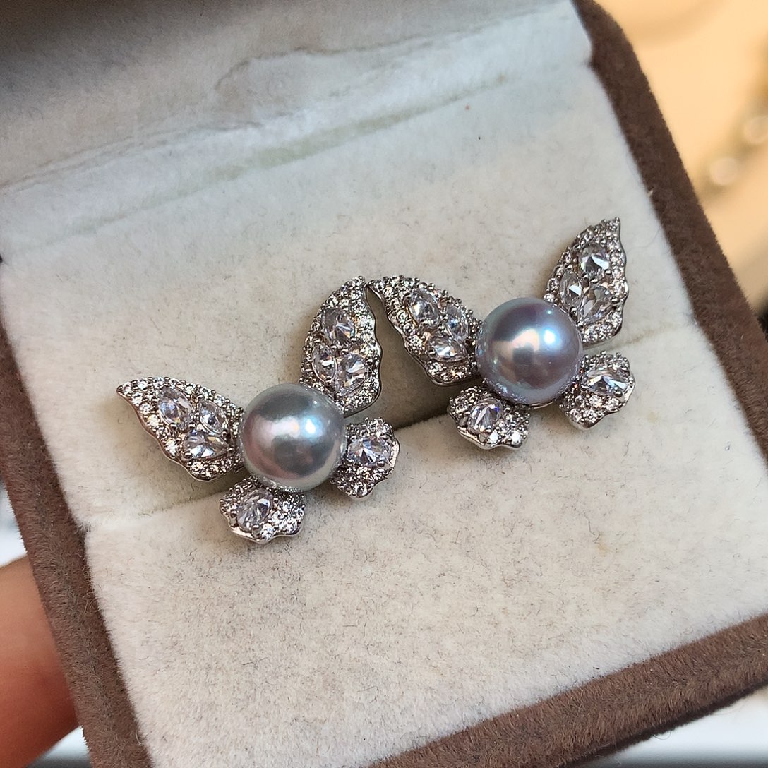 耳环银S925镶嵌海水珍珠