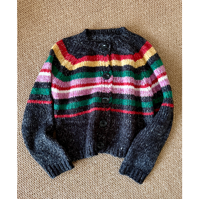 FEE【旧织糖罐】复古彩纱毛衣外套宽松舒适撞色彩虹条长袖开衫6285