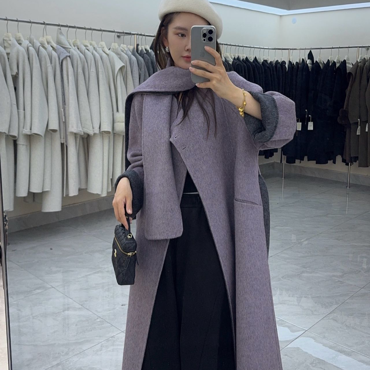 新款围巾时尚韩版外套加厚秋冬百搭流行网红款羊毛大衣