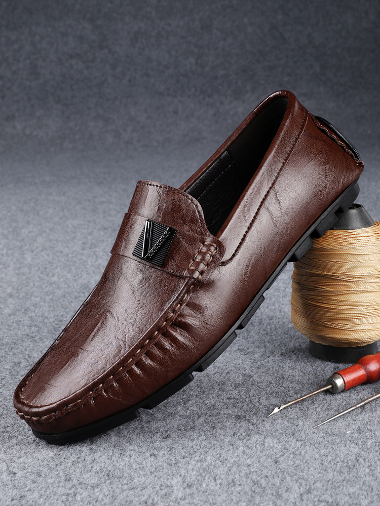 爆款男士豆豆鞋休闲商务皮鞋真皮牛皮乐福鞋防滑一脚蹬开车鞋