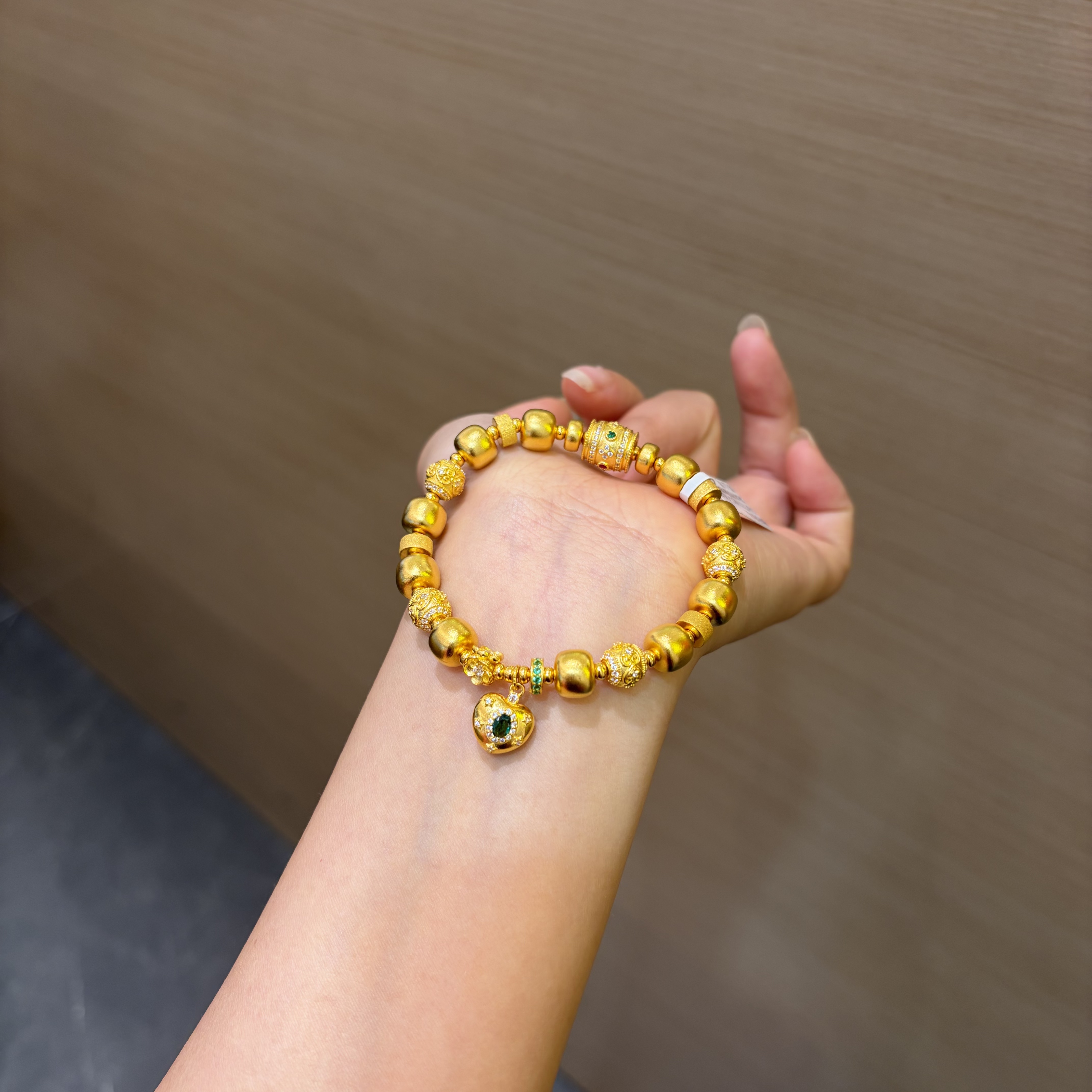 【菠萝珠宝】足金999 爱心提溜搭配苹果珠 文玩手串  金重：37.58克