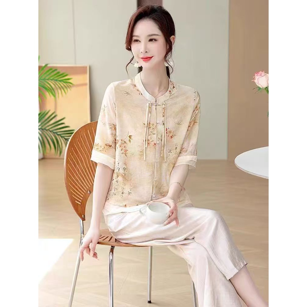 603/28-239/140 新款夏装上衣女妈妈气质两件套装衣服短袖衬衫薄