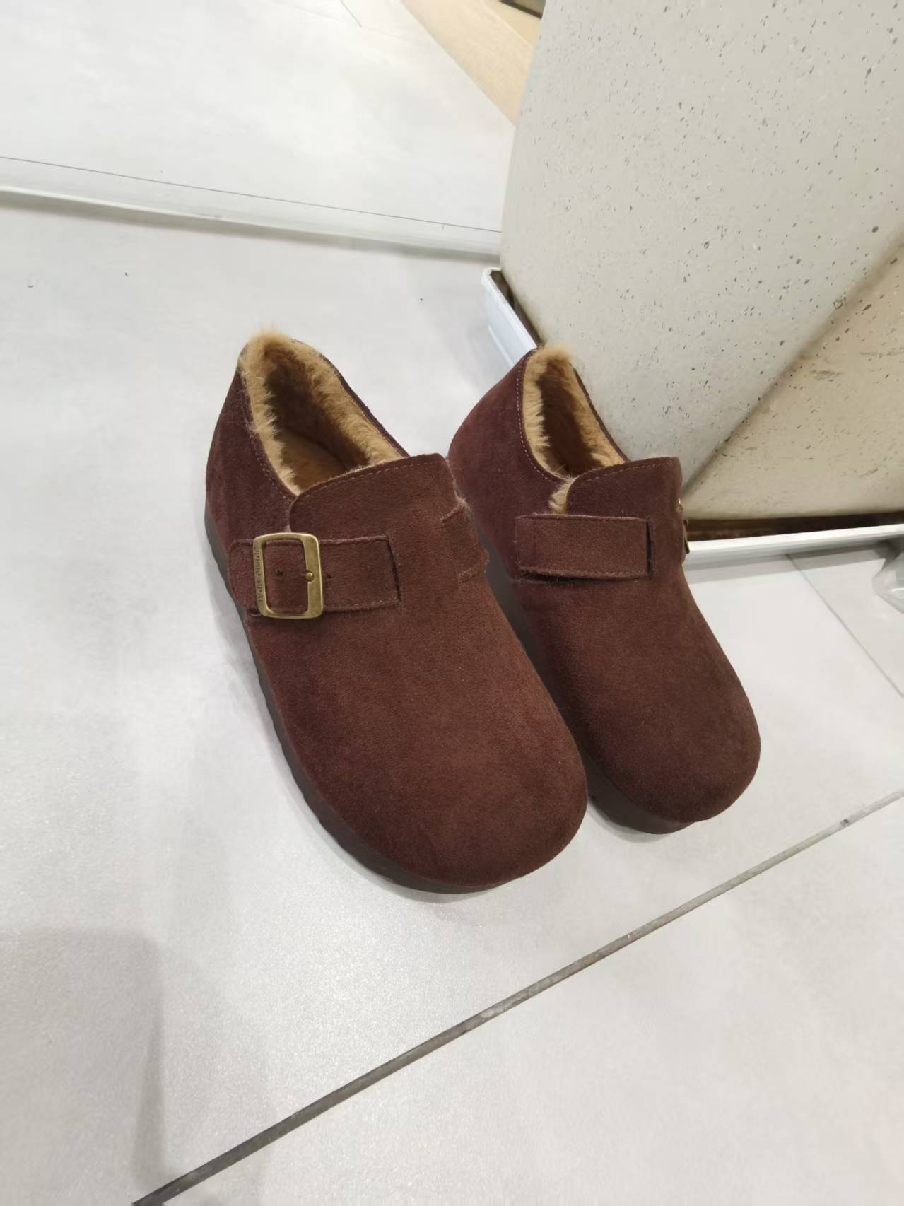 2025冬新款勃肯鞋加毛加绒平底舒适鞋百搭时尚系带软底