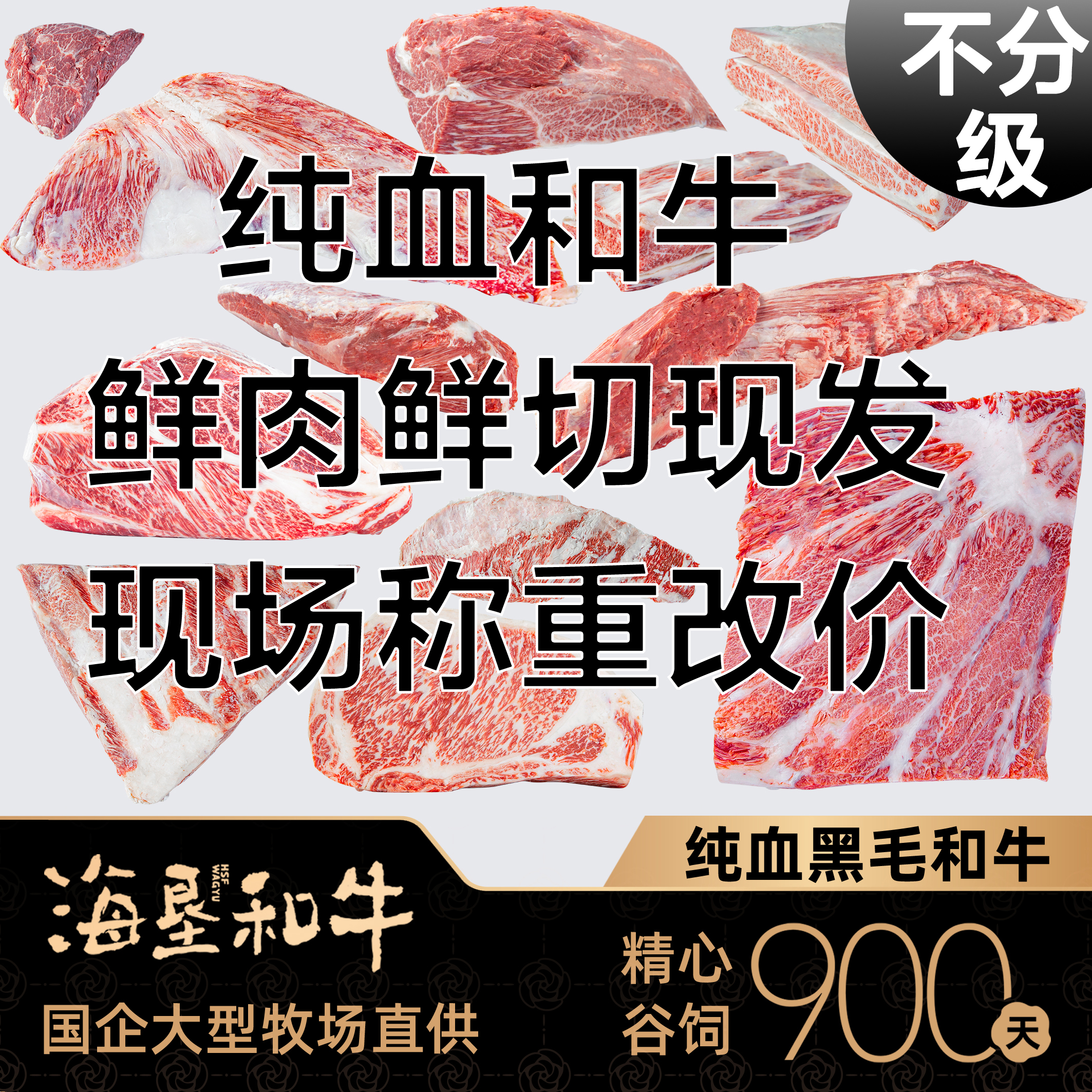 不分级原条肉【改价链接】【鲜肉现切】海垦和牛900天谷饲纯血和牛