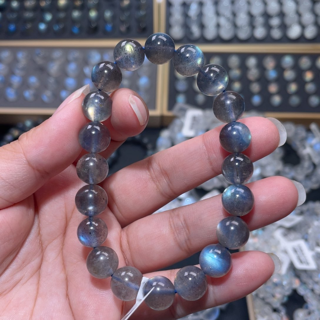 手链未镶嵌长石干***ㅤ马岛黑体灰月光手链10mm