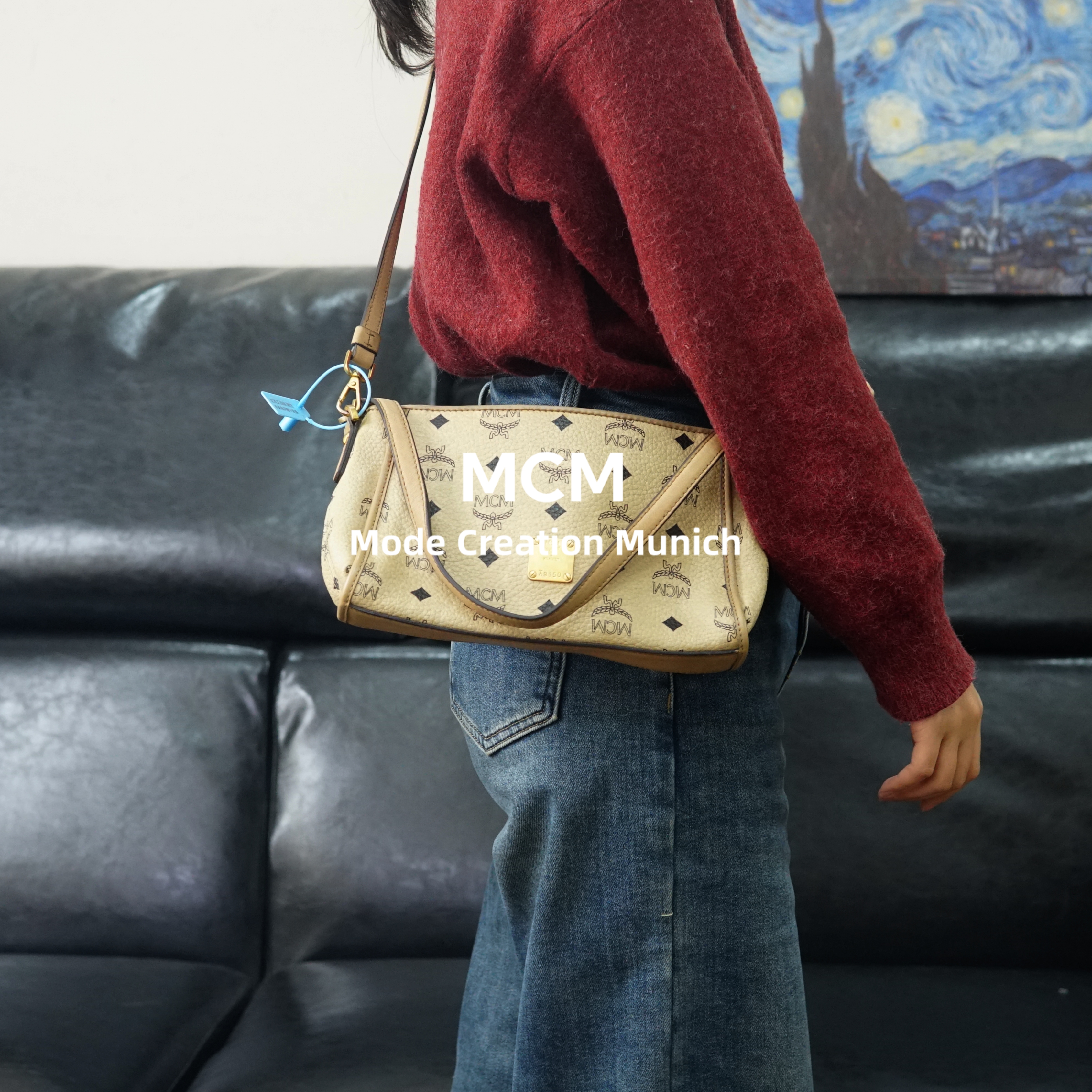 95新 MCM 米色斜挎包/XS12531078/1078