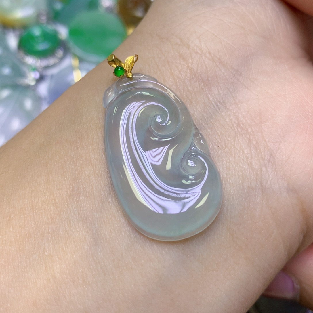 翡翠18K金镶嵌颈饰天然缅甸翡翠a货百元以上9元证书费自理