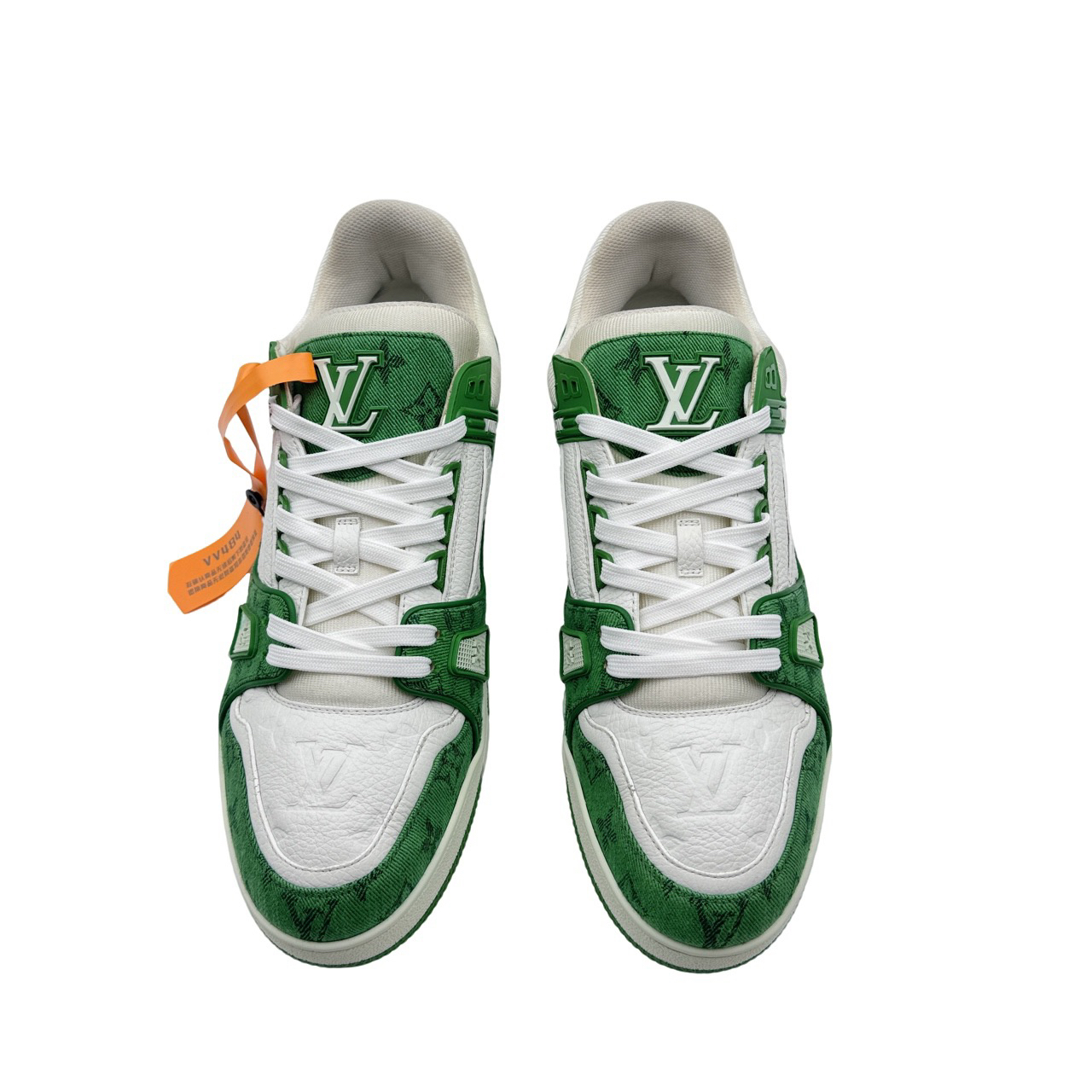 95新 LouisVuitton/路易威登 9码43码白绿牛仔Trainer97新VV484