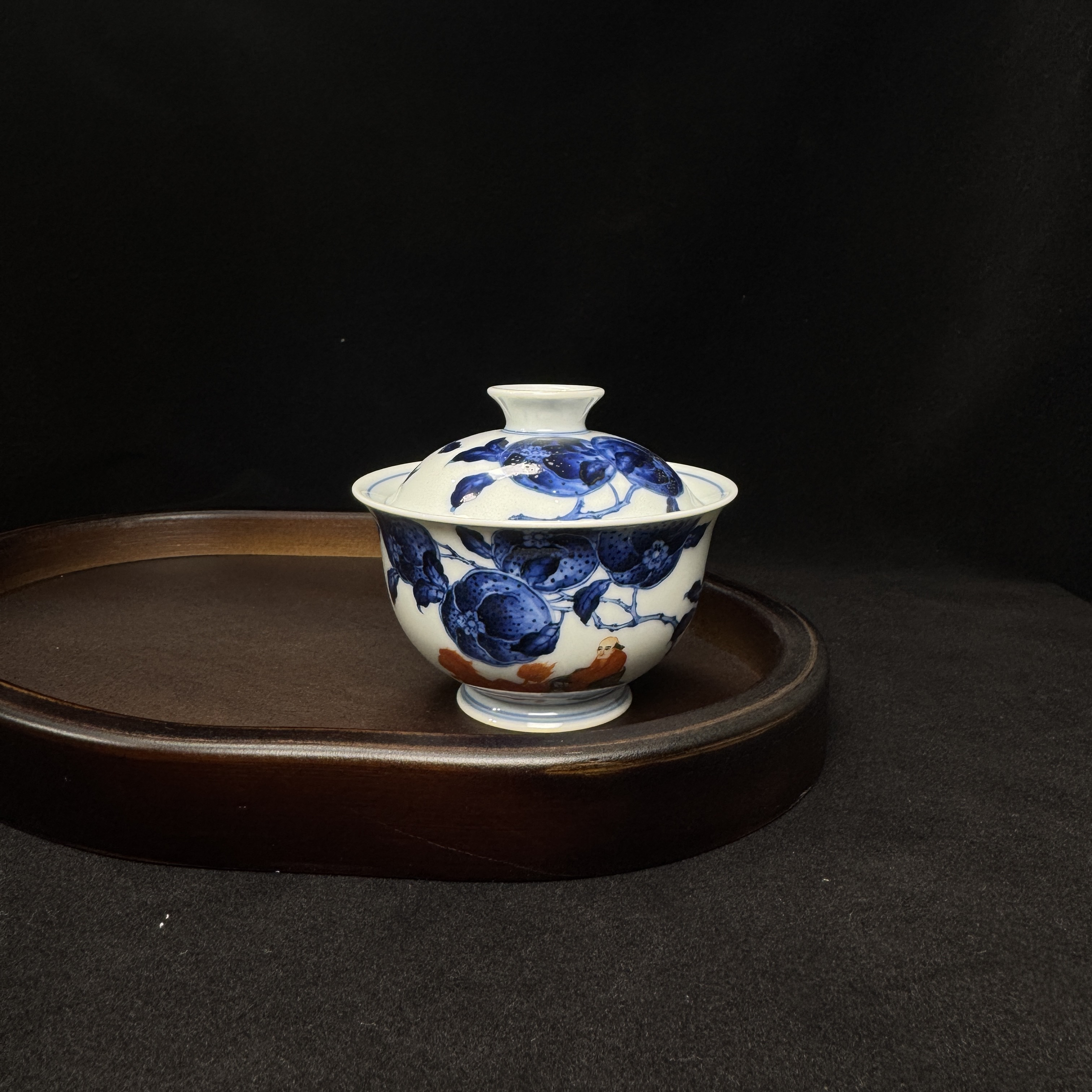 景德镇小卿亭仿明 明式青花矾红鬼谷子盖碗