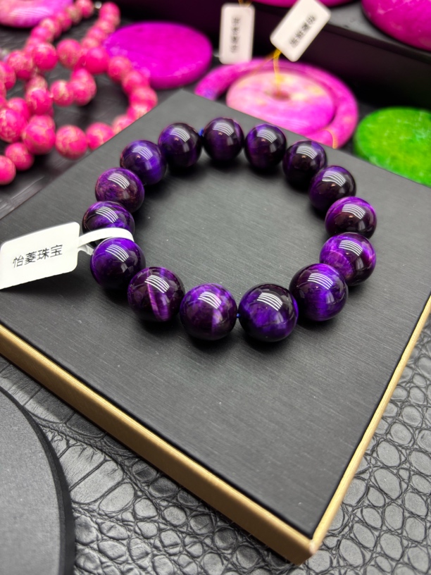 非金属珐琅手链 023南非原矿区老料帝王紫丝绒猫眼圆珠手串
