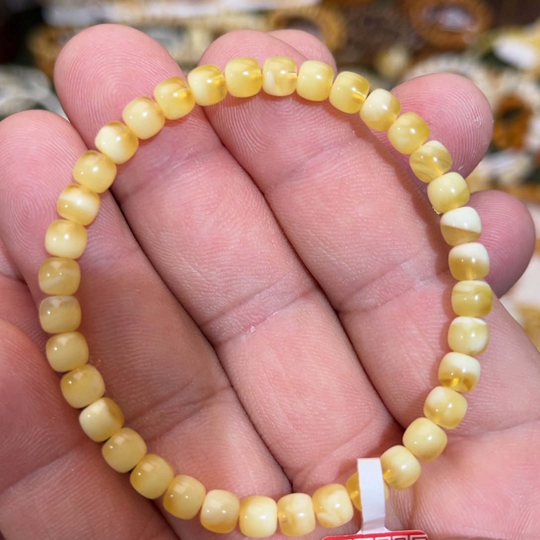 琥珀未镶嵌手链金妖白溶洞妖花5.5mm
