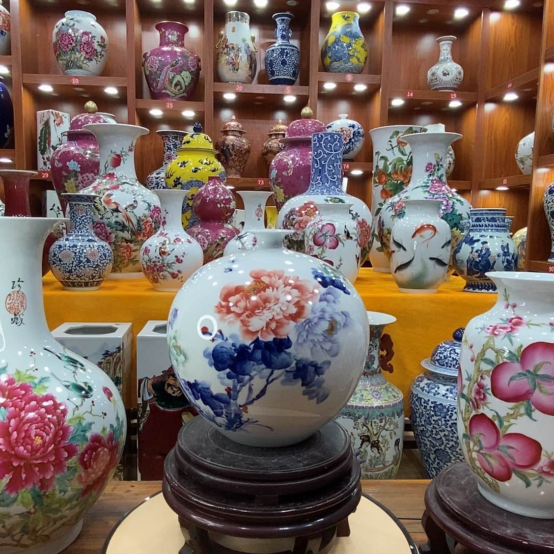 摆件甜****天景德镇陶瓷石榴瓶