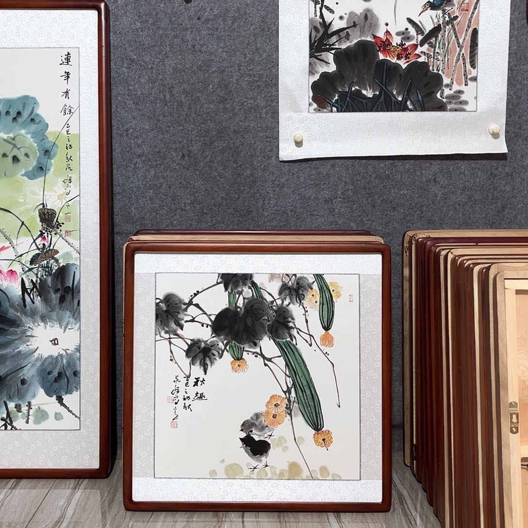 国画书画作品带框63×63