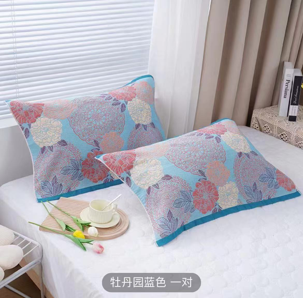 绿色花园—纯棉精梳棉细纱纱布棉枕巾