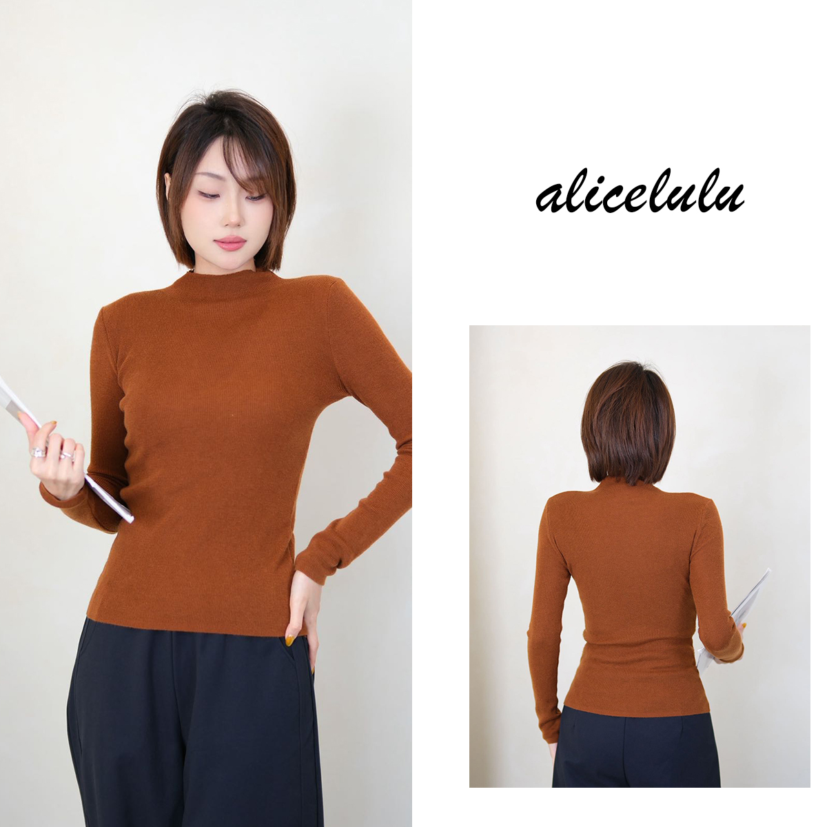 [alicelulu]小众设计长袖针织衫显瘦洋气通勤百搭女S2144238U