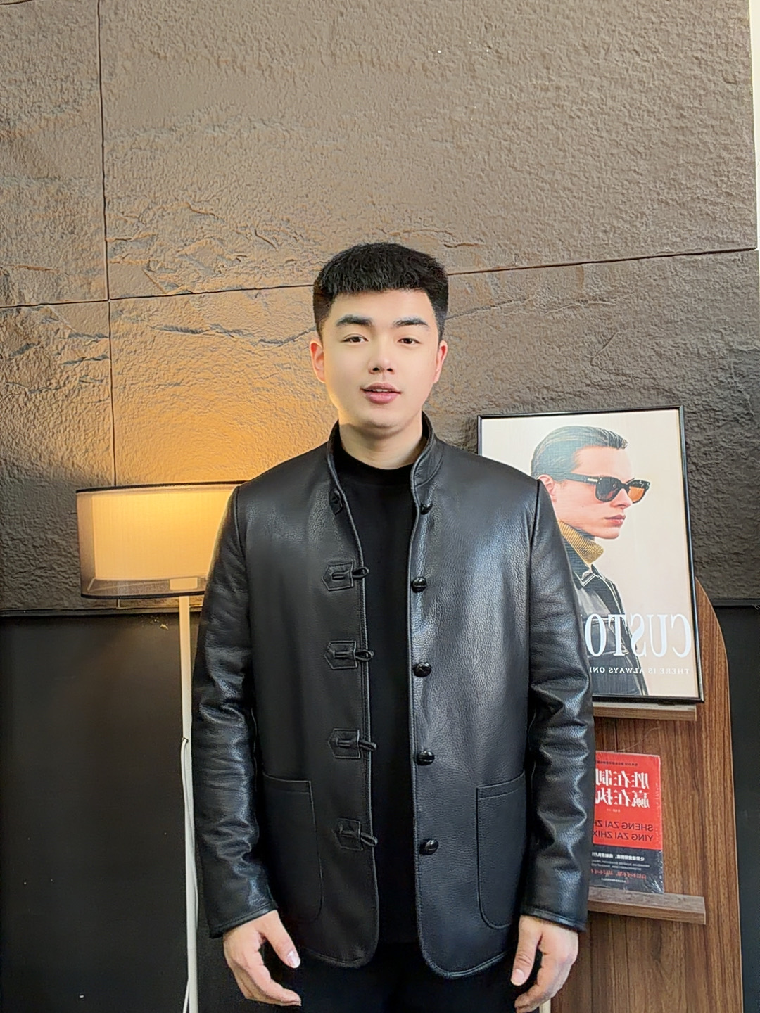 26马年战袍新中式男士立领唐装山羊皮鹅绒保暖百搭休闲