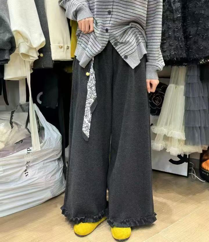 寻依家#长裤九分裤休闲风秋冬拼接直筒休闲松紧腰宽松休闲裤1626