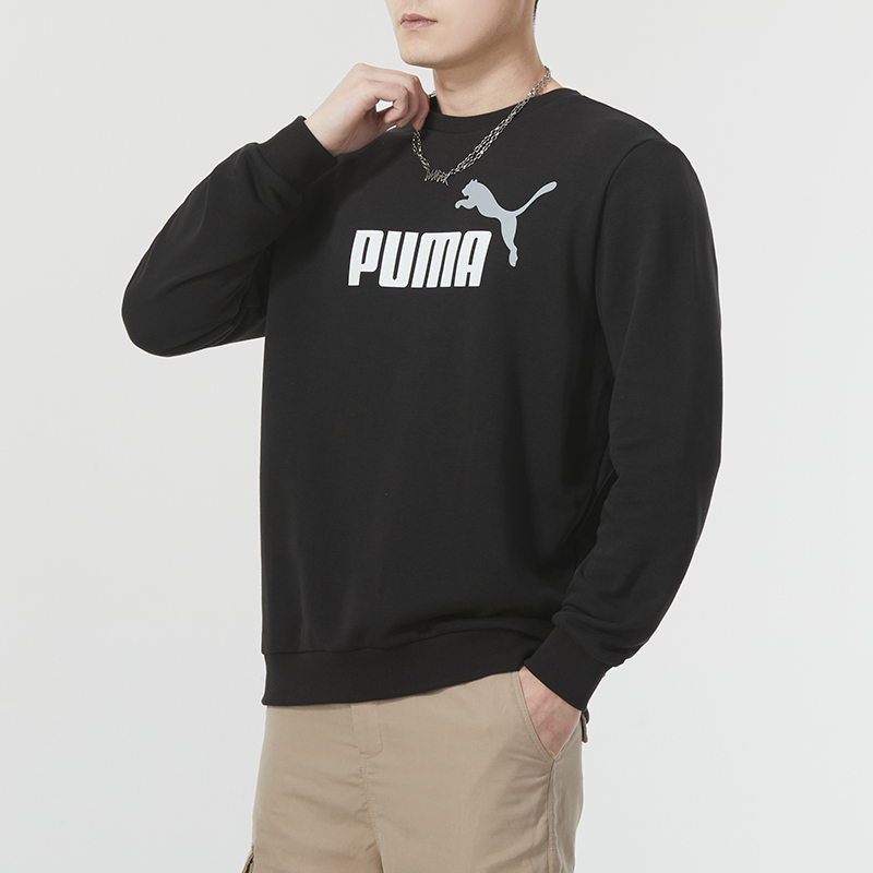 PUMA彪马正品圆领卫衣男秋季运动服黑色休闲上衣长袖套头衫589007