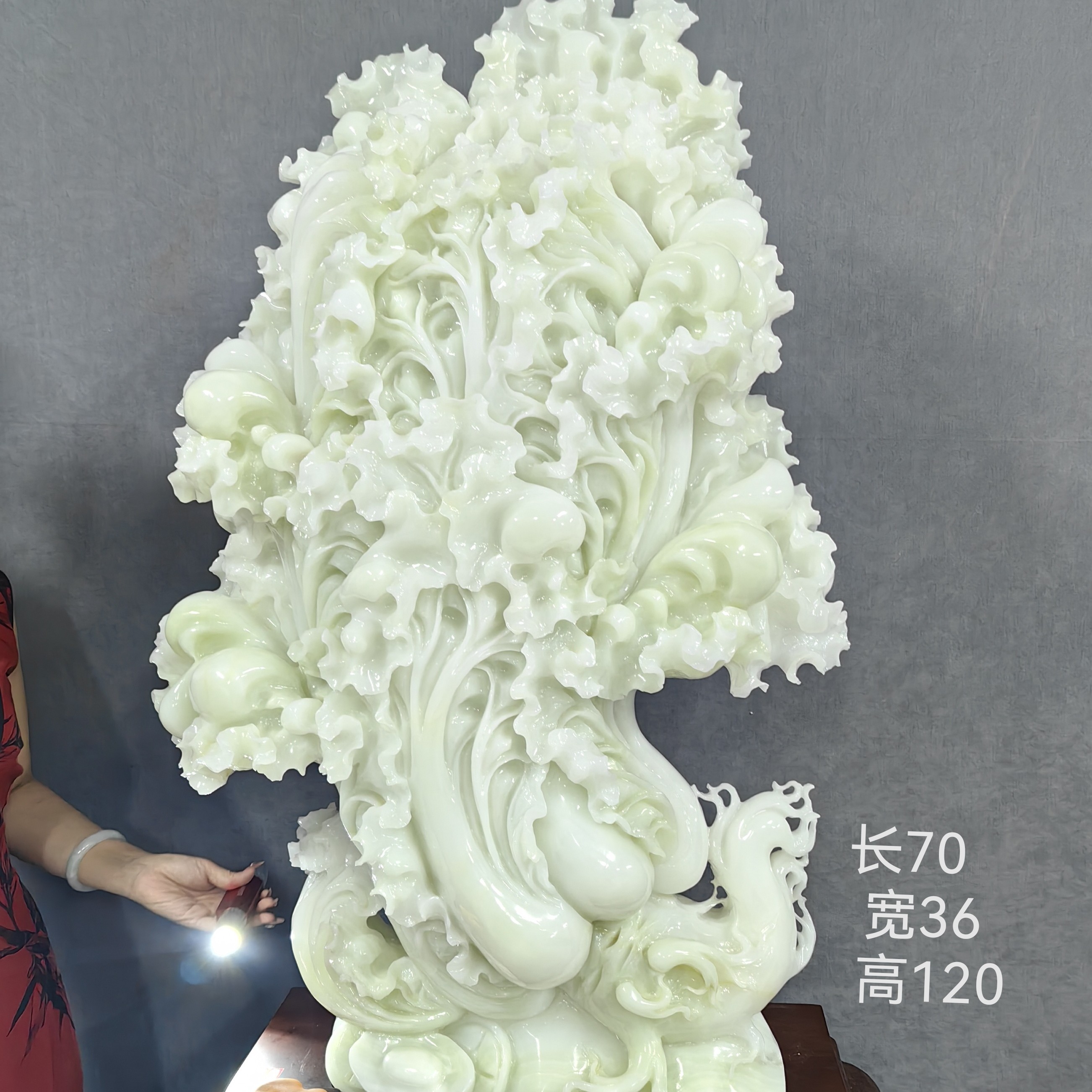 玉白菜摆件立地生财百财聚来手工雕刻大厅玄关公司茶室家居摆件