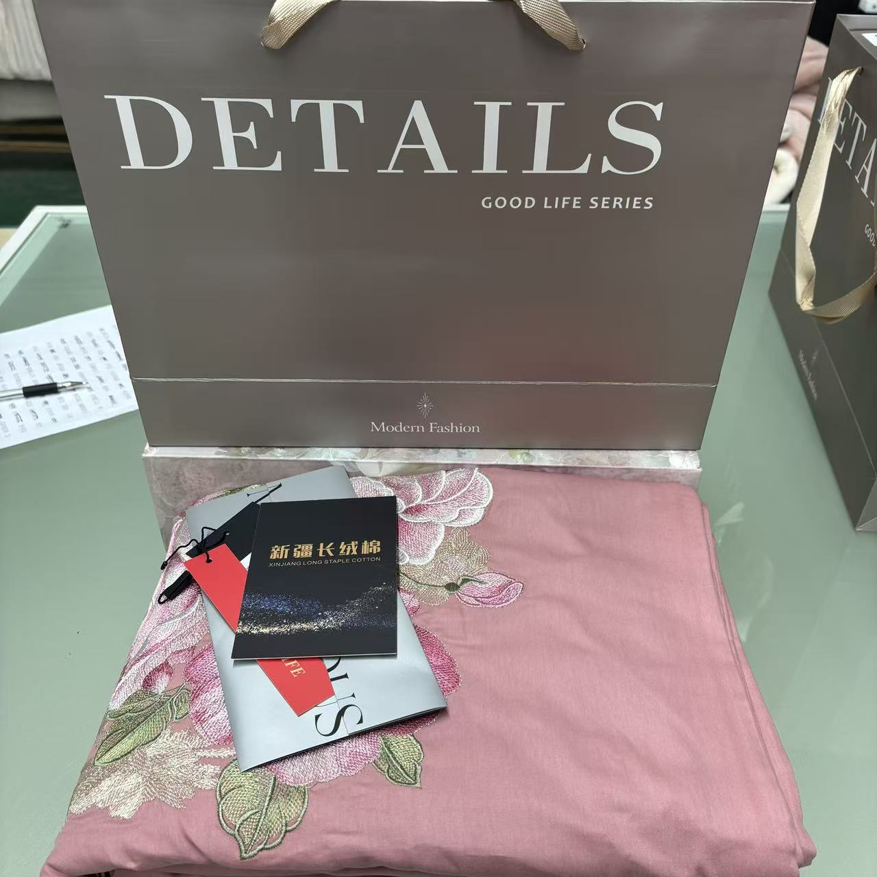 【花开富贵】km长绒棉刺绣高奢工艺款四件套-豆沙