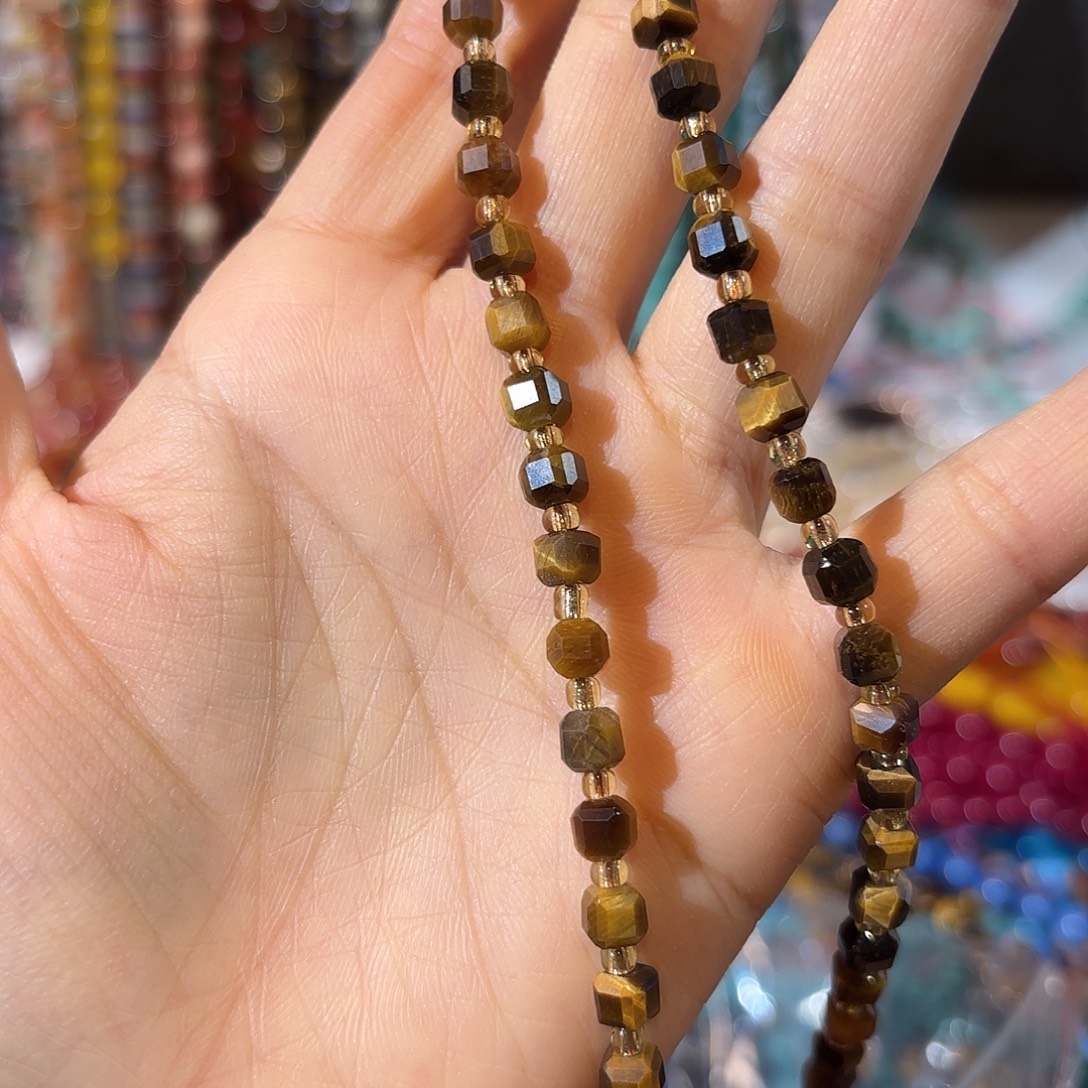 玛瑙/玉髓未镶嵌珠宝半成品虎眼方糖卡6一条